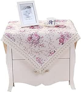 wutup Cotton Farmhouse Tablecloth,Flower Farmhouse Bedside Tablecloth,Bedside Tablecloth, Nightstand Tablecloth, Country Style Tablecloth, Flower Tablecloth 24x24 inch (Purple)