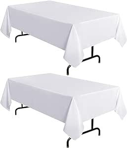 sancua 2 Pack White Tablecloth 54 x 78 Inch, Rectangle 4 Feet Table Cloth - Stain and Wrinkle Resistant Washable Polyester Table Cover for Dining Table, Buffet Parties and Camping