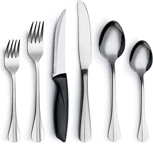 HAPPY KIT 24-Piece Silverware with Steak Knife, Proper for Christmax Wedding Housing Gathering