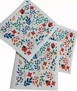 Eco-Friendly Reusable Paper Towels | Floral Print | Set of 5 | Dishwasher and Machine Washer Safe | Punch Hole for Displaying on Paper Towel Purchases | Eco-Friendly and Sustainable