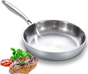 DELARLO Whole body Tri-Ply Stainless Steel Frying Pan 10 inch, kitchen Chef's pan with Ergonomic Detachable Handle, Suitable for All Stove