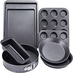 NARCE 8-Piece Nonstick Bakeware Set | Chef Favorites:Nonstick Baking Sheets,Loaf,Muffin,Pizza Pan,Pie Pan,Springform|