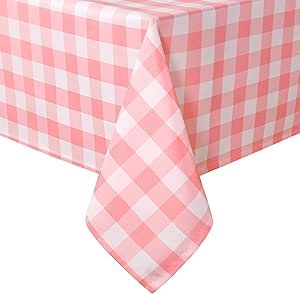 Hiasan Checkered Square Tablecloth - Stain Resistant, Waterproof and Wrinkle Resistant Washable Table Cloth for Dining Room, 60 x 60 Inch, Peach Pink and White Gingham Pattern