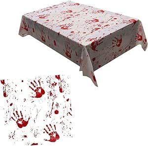 ONUTLI 3 Pack Halloween Bloody Zombie Table, Blood Fingerprint Tablecloth, Horror Bloody Handprint Table Cover, Scary Bloodstain Halloween Party Favors Supplies Table Decoration, 54 x 108 inch