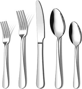 20 Piece Silverware Set, ENLOY Stainless Steel Flatware Cutlery Set, Kitchen Utensil Set Service for 4, Include Knife Fork Spoon, Mirror Polished, Dishwasher Safe