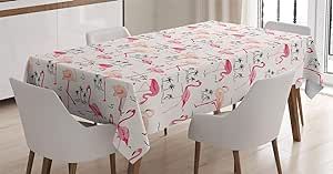 Ambesonne Flamingo Tablecloth, Birds in a Vintage Style of an Illustration Love and Romantic with Animals Holiday Artwork, Rectangular Table Cover for Dining Room Kitchen Decor, 60" X 90", Beige Pink