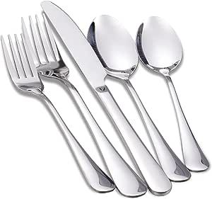 Silverware Set, Supercook 40 Piece Flatware Eating Utensil Service for 8, Mirror Polish Tableware Dishwasher Safe, Kitchen Home Stainless Steel Cutlery Set Included Knife Fork and Spoon