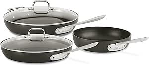 All-Clad HA1 Hard Anodized Nonstick 5 Piece Fry Pan Set 8, 10, 12 Inch Induction Pots and Pans, Cookware Black