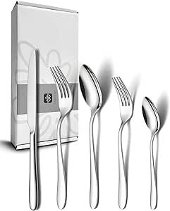 EIUBUIE 40 Piece Silverware Set for 8, Stainless Steel Flatware Set, Cutlery Set with Mirror Finish, Dishwasher Safe, Modern Kitchen Forks, Spoons, Knives, Eating Utensil Set
