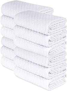 [12 Pack] Cotton Kitchen Towels - Waffle Weave for Embroidery Absorbent Terry Cloth Dish Towels for Washing Hand and Drying Dishes Rags 15x26 Inches, White