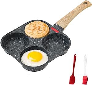 HUPECHAM 4-Cup Egg Pan Nonstick, and Healthy Granite Egg Frying Pan, Versatile Breakfast Skillet for Eggs, Pancakes, Plett, Crepes, Compatible with Gas Stove and Induction Cooktop