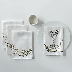 Benson Mills Merry Ribbons Engineered Printed Jacquard Fabric Cloth Napkins for Christmas, Winter, and Holiday Tablecloths (19" X 19" Napkins Set of 4)
