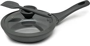 NATIVO Ceramic Nonstick Frypan Skillet, 7 inch Nontoxic Fry Pan with Ergonomic Handle, Spoon Rest Knob, Perfect Seal Lid, Egg frying pan, Omelet Pan with Silicone Spatula (GRAY)