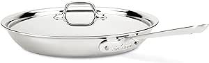 All-Clad D3 3-Ply Stainless Steel Fry Pan with Lid 12 Inch Induction Oven Broil Safe 600F Pots and Pans, Cookware, Silver