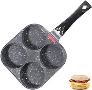 VANKUTL 4-Cup Nonstick Egg Frying Pan, Egg Pan for Breakfast, Egg Burgers, Vegetable Patties, Pancakes, Nonstick Cookware Suitable for Gas Stoves, Induction Cookers.…