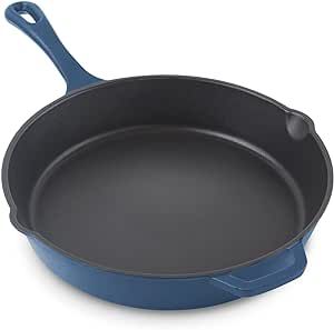 Zakarian by Dash 11 Inch Nonstick Cast Iron Skillet, Titanium Ceramic Coated Frying Pan, Blue
