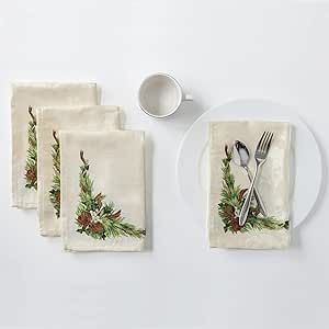 Benson Mills Christmas Ribbons Engineered Printed Fabric Cloth Napkins for Christmas, Winter, and Holiday Tablecloths (19" X 19" Napkins Set of 4, Xmas Ribbons)