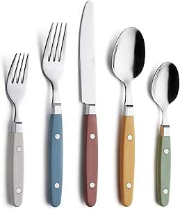 ANNOVA Silverware Set 20 Pieces Stainless Steel Color Handle With Rivet/Retro Flatware - 4 x Dinner Knife; 4 x Dinner Fork; 4 x Salad fork; 4 x Dinner Spoon; 4 x Dessert Spoon (Morandi Mix, 20 Pieces)