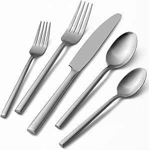 Alata Potter 20-Piece Forged Silverware Set Stainless Steel Flatware Set,Service for 4,Matte Satin Polished Cutlery Set,Dishwasher Safe