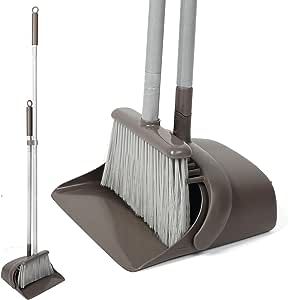 Jekayla 54" Long Handled Broom and Dustpan Set - Perfect Dust Pan and Brush Combo for Efficient Cleaning, Brown