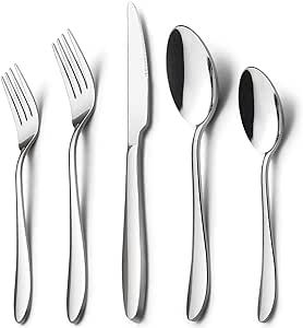 60-Piece Silverware Set for 12, HaWare Stainless Steel Flatware Cutlery Tableware for Home, Modern Ergonomic Eating Utesils, Mirror Polished, Dishwasher Safe