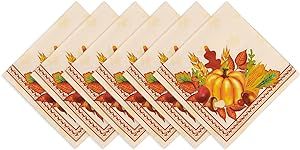 Cloth Napkins - 20 x 20 Inch, Thanksgiving Harvest Party Collection Dinner Napkins - Set of 6 Napkins with Hemmed Edges - Great for Kitchen Dining Tabletop Decoration Parties Weddings
