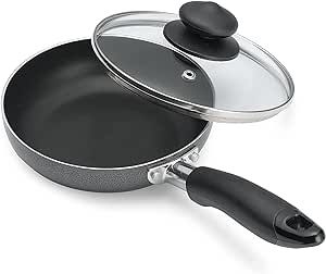 Bene Casa - Black Nonstick Aluminum Frying Pan with Glass Lid (6") - Dishwasher Safe for Easy Cleaning