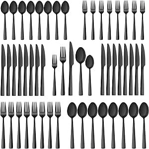 60 Pieces Black Silverware Set, Yoehka Premium Stainless Steel Flatware Set for 12, Mirror Polished Tableware Cutlery Set for Home and Restaurant, Include Knife/Spoon and Fork, Dishwasher Safe