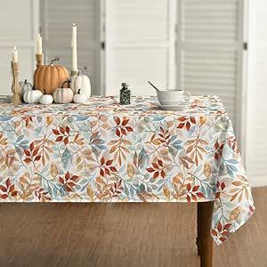 Horaldaily Fall Tablecloth 60x84 Inch Rectangular, Thanksgiving Autumn Harvest Orange Blue Watercolor Leaf Table Cover for Party Picnic Dinner Decor