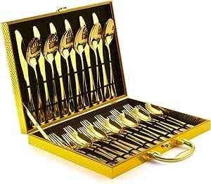 30-Piece Gold Silverware Set, Blingco Gold Flatware Set for 6, Food-Grade Stainless Steel Cutlery Set, Tableware Eating Utensils with Gift Box for Home Restaurant, Mirror Finished, Dishwasher Safe