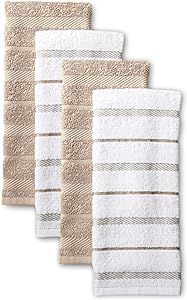 KitchenAid Albany Kitchen Towel 4-Pack Set, Cotton, Milkshake Tan/White, 16"x26"