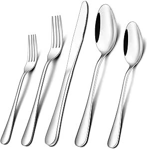 Wildone 20-Piece Silverware Set, Stainless Steel Flatware Cutlery Set Service for 4, Tableware Eating Utensils Include Knife/Fork/Spoon, Mirror Polished, Dishwasher Safe