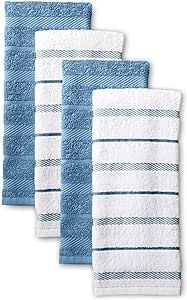 KitchenAid Albany Kitchen Towel Set, 16"x26", Blue Velvet/White, 4 Piece