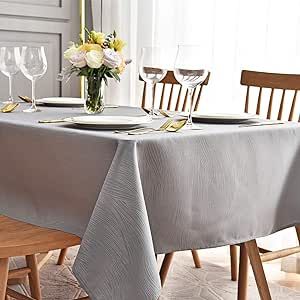 maxmill Jacquard Tablecloth Swirl Design Water Resistance Antiwrinkle Heavy Weight Soft Table Cloth for Buffet Banquet Parties Event Holiday Dinner Rectangle 60 x 84 Inch Light Gray