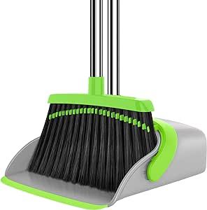 Broom and Dustpan Combo Set for Home, Dustpan with 50.8" Long Handle Broom Set with Cleaning Teeth, Standing Dust Pan and Broom for Kitchen Office Classroom Lobby Floor Cleaning
