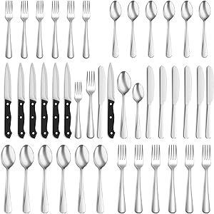 36-Piece Silverware Set with Steak Knives for 6, Food-Grade Stainless Steel Utensils Set Includes Spoons Forks Knives For Home Restaurant Hotel, Mirror Finish, Dishwasher Safe