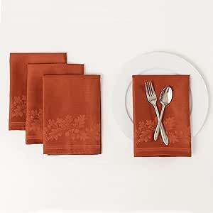 Benson Mills Fall Festival Heavyweight Engineered Jacquard Fabric Cloth Napkin, Holiday, Harvest and Thanksgiving Tablecloth (Fall Festival, 18" X 18" Napkins Set of 4)