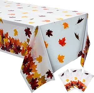 Redbaker 6 Pcs Thanksgiving Tablecloth 54'' x 108'' Plastic Rectangle Fall Tablecloth Disposable Autumn Table Cover Holiday Dining Home Decor for Harvest Party Decorations (Maple Leaves)