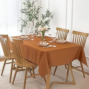 maxmill Fall Tablecloth Waterproof Spillproof Wrinkle Resistant Soft Faux Linen Textured Table Cloth for Harvest Thanksgiving Dinner Parties Indoor and Outdoor Use, Square 52 x 70 Inch, Amber Bronze