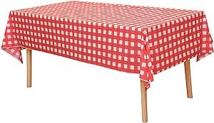 Fixwal 6 Pack Plastic Tablecloth Red Gingham Checkered Disposable Plastic Picnic Tablecloth 54" x 108” Premium Rectangle Table Cover