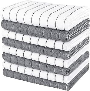 AIDEA Dish Towels-8Pack, 18”x26”, Super Soft and Absorbent, Multi-Purpose Microfiber Kitchen Towels for Home, Kitchen-Grey/White