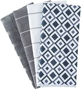 figolo Microfiber Kitchen Towels - Dish Towel Geometry Set of 4, Super Absorbent and Soft, 26 X 18 Inch