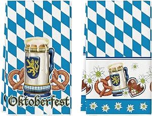 Artoid Mode Blue Bavarian Flag Hop Oktoberfest Kitchen Towels Dish Towels, 18x26 Inch German Bier Decor Hand Towels Set of 2