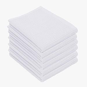 PurpleEssences Waffle Weave Kitchen Dish Towels 100% Cotton, Ultra Soft Absorbent Quick Drying Dish Cloths, 15x25 Inches, 6-Pack - White