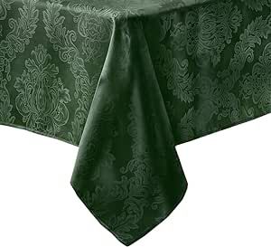 Newbridge Barcelona Luxury Damask Fabric Tablecloth, 100% Polyester, No Iron, Soil Resistant Dining Room, Party Banquet and Holiday Tablecloth, 52 Inch x 52 Inch Square, Hunter Green