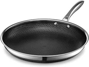 HexClad Hybrid Nonstick Frying Pan, 12-Inch, Stay-Cool Handle, Dishwasher and Oven Safe, Induction Ready, Compatible with All Cooktops
