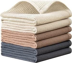 QUILTINA Cotton Kitchen Towels Absorbent Dish Towels Set, Waffle Weave Hand Towels, Ultra Soft Dish Drying Towels, Quick Drying Dish Towel - 17 x 25 Inches, 6 Pack
