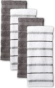 KitchenAid Albany Kitchen Towel Set, 16"x26", Charcoal Grey/White, 4 Piece