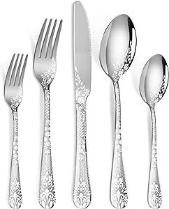 20 Piece Silverware Set, Stainless Steel Flatware Cutlery Set Service for 4, Mirror Polished Tableware Eating Utensils Set for Home Kitchen, Include Knife Fork Spoon Set, Dishwasher Safe