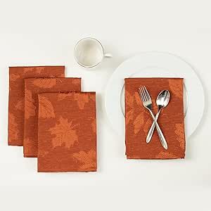 Benson Mills Harvest Legacy Damask Fabric Cloth Napkins for Fall, Harvest, and Thanksgiving Tablecloths (Rust/Burnt Orange, 18" X 18" Napkins Set of 4)